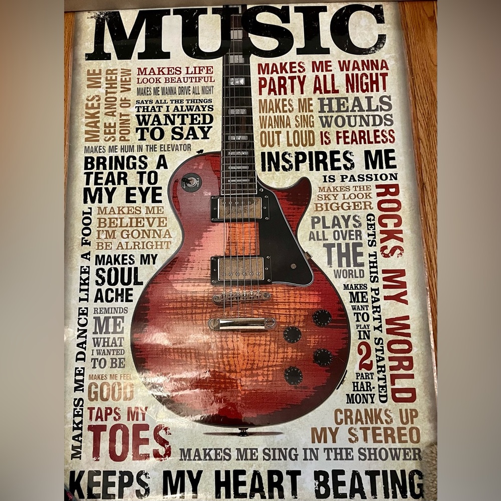 Laminated ‘Music Keeps My Heart Beating’ Wall Poster 22.5” x 34”